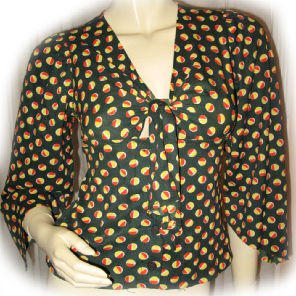 Rare! Vintage Y2K 90s 80s Babydoll Top Polka Dot/Dots Bell Flare Sleeve Travel